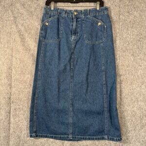 Y2K White Stag Midi Denim Skirt Womens 10 Petite‎ Modest Pocket 90s School VTG